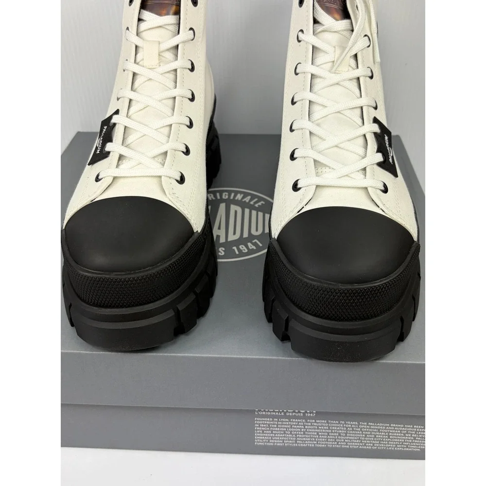 Palladium Revolt Hi TX Women 7.5 Star White Black Canvas Platform Lug Sole Boots